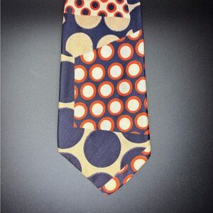 Handmade Silk Neck Tie Retro Geometric Polka Dot Navy Red Cream Mod Vintage